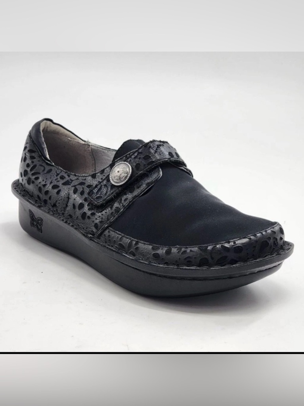 ALEGRIA Dena Black Leather and Neoprene Slip on Flats & Loafers 38 (7.5)